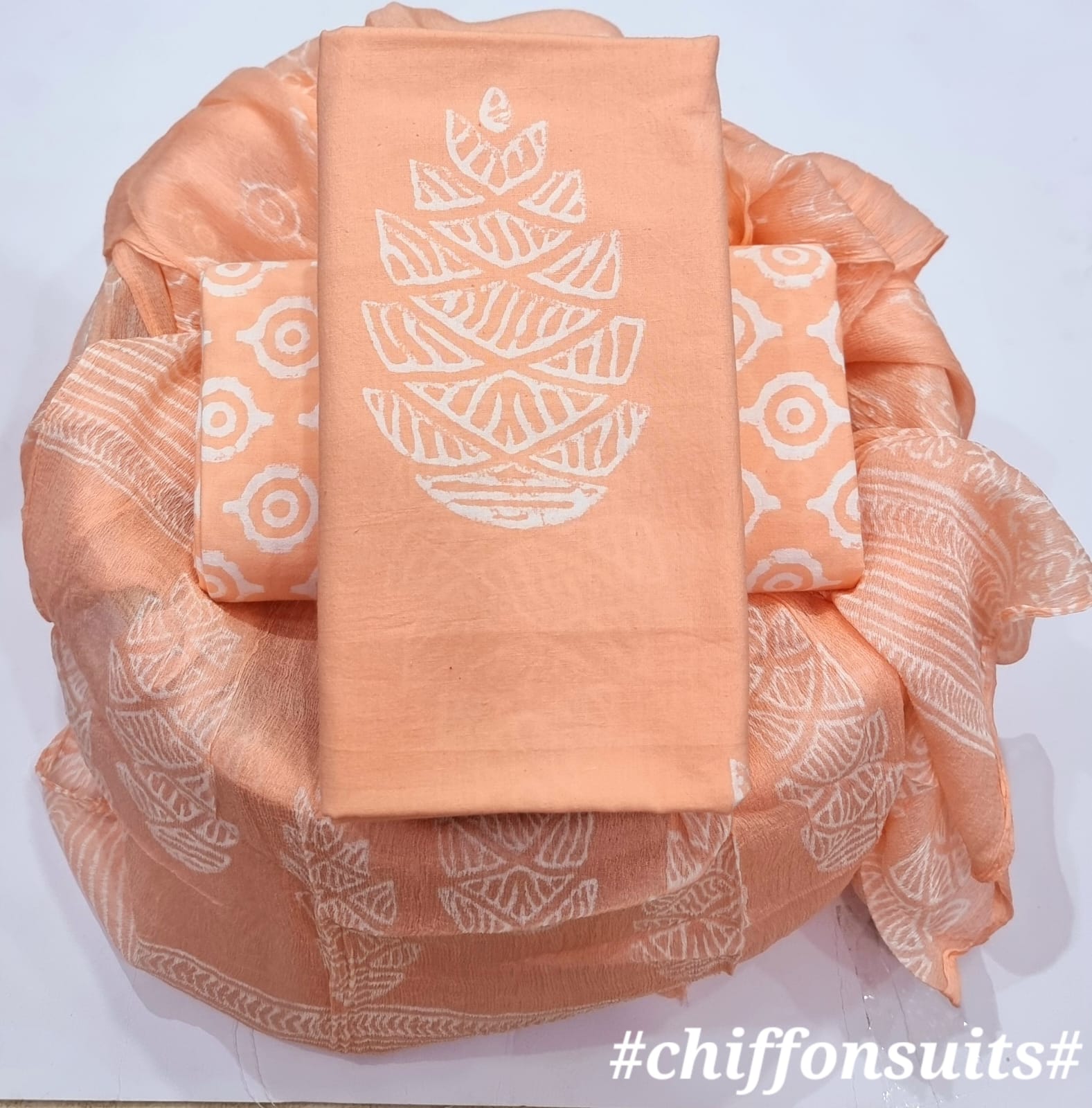 Pure cotton hand-block print suit with Chiffon dupatta