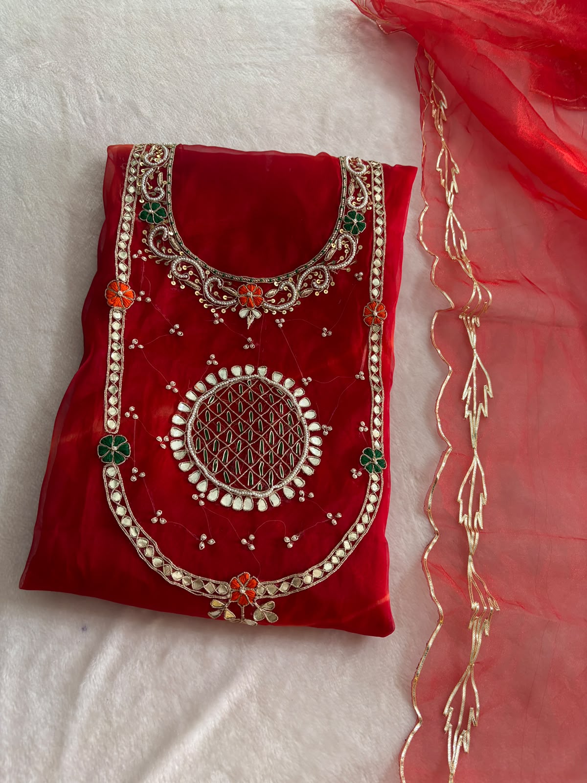 Organza Hand Work Unstitched Suit