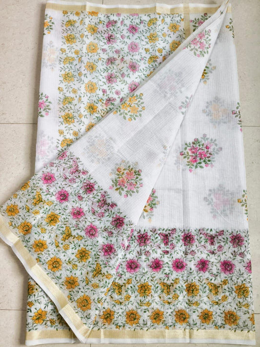 Beautiful kota cotton hand brush print work saree