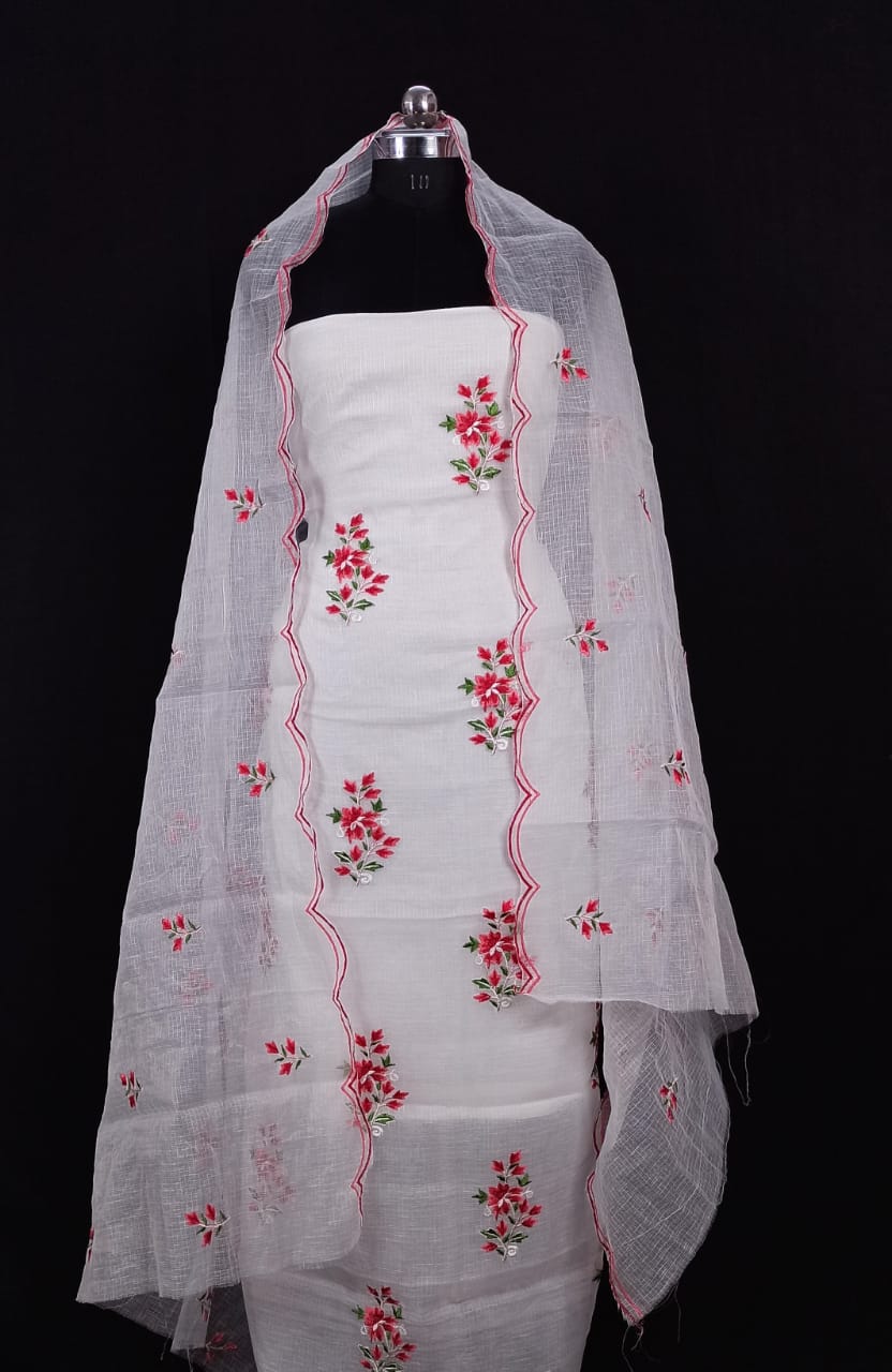 Kota Doria Embroidery work Unstitched Suit