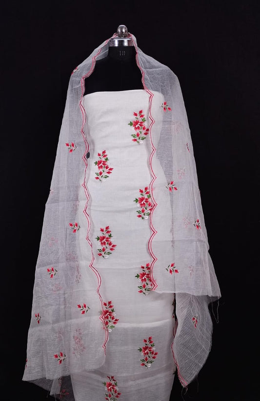 Kota Doria Embroidery work Unstitched Suit