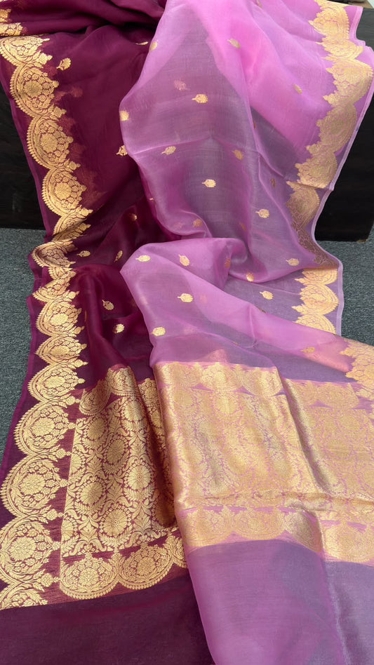 Pure Handloom banarasi  kora Silk Saree With Blouse