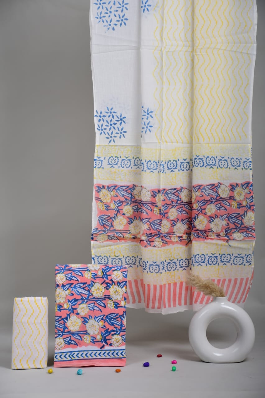 Exclusive new hand block printed cotton suits with cotton duptta