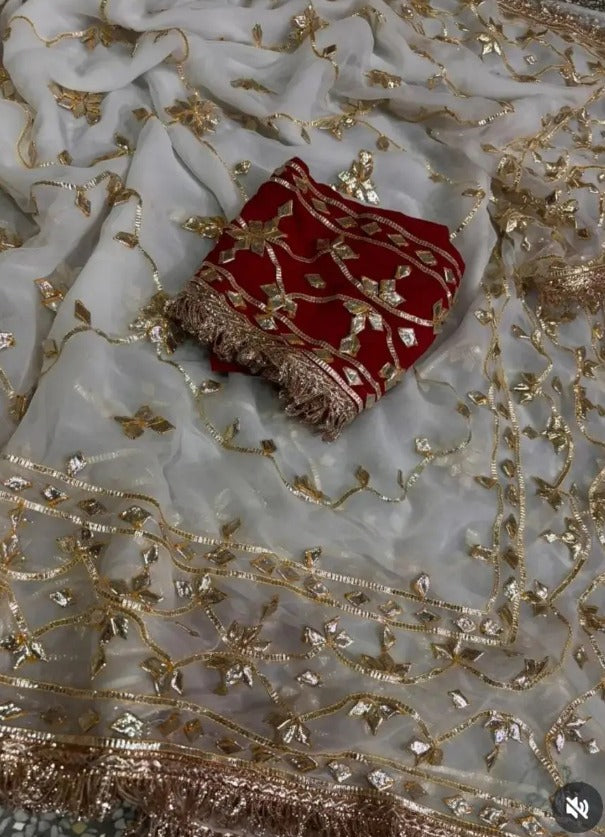 Pure Diamond Chiffon Gota Patti  Work Saree With Blouse