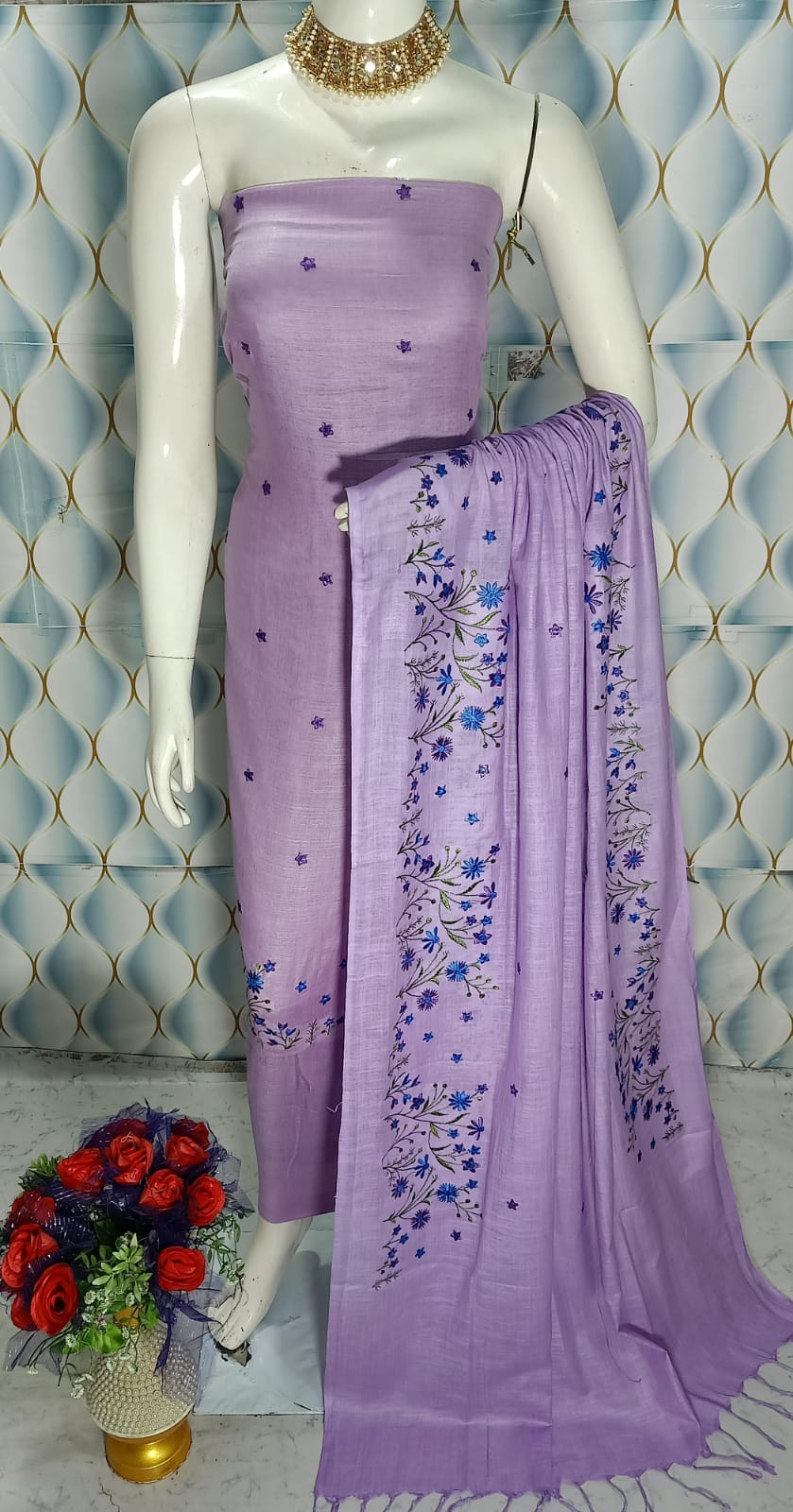 Cotton slub Embroidery Work Unstitched Suit