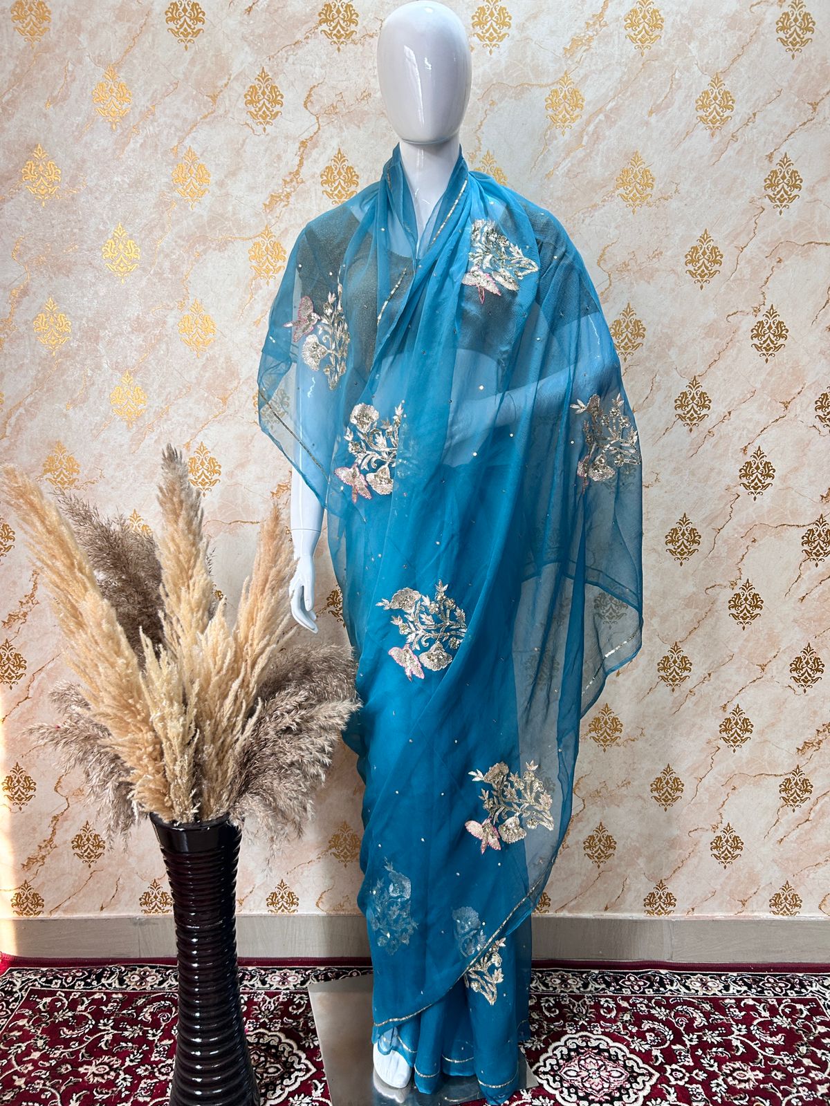 Pure Chiffon Jaipuri Beautiful motif  Work Saree