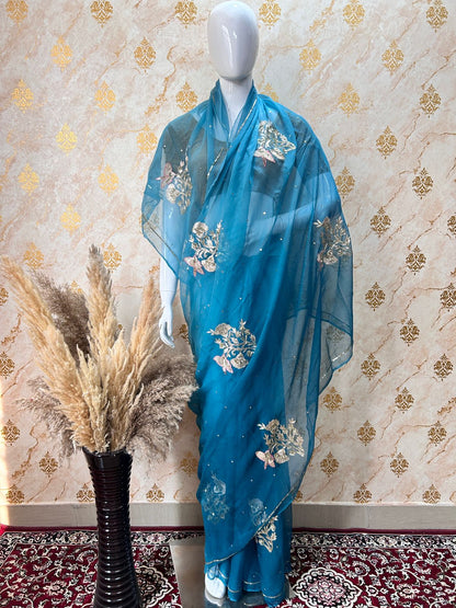 Pure Chiffon Jaipuri Beautiful motif  Work Saree