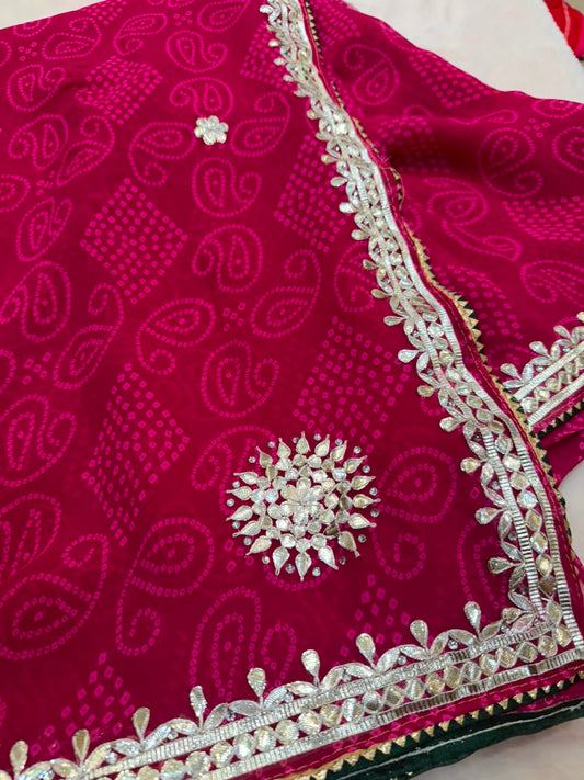 Georgette Gota Patti Work  Saree With Blouse