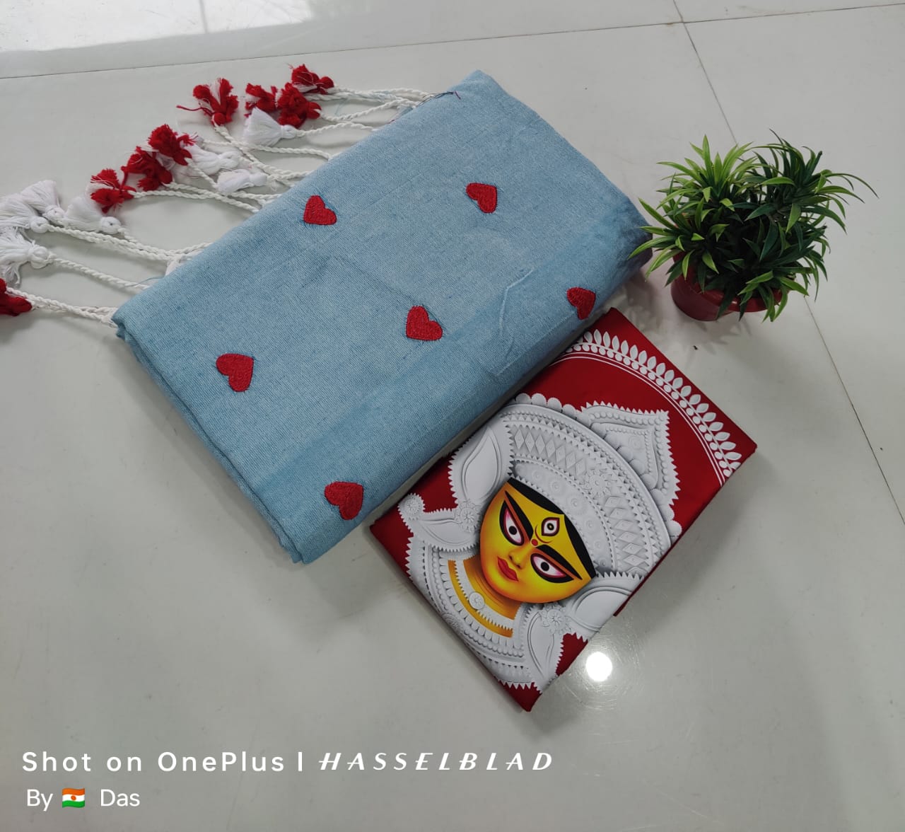 Beautiful Love Embroidery  Khaddi Cotton Saree