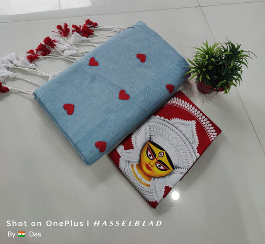 Beautiful Love Embroidery  Khaddi Cotton Saree