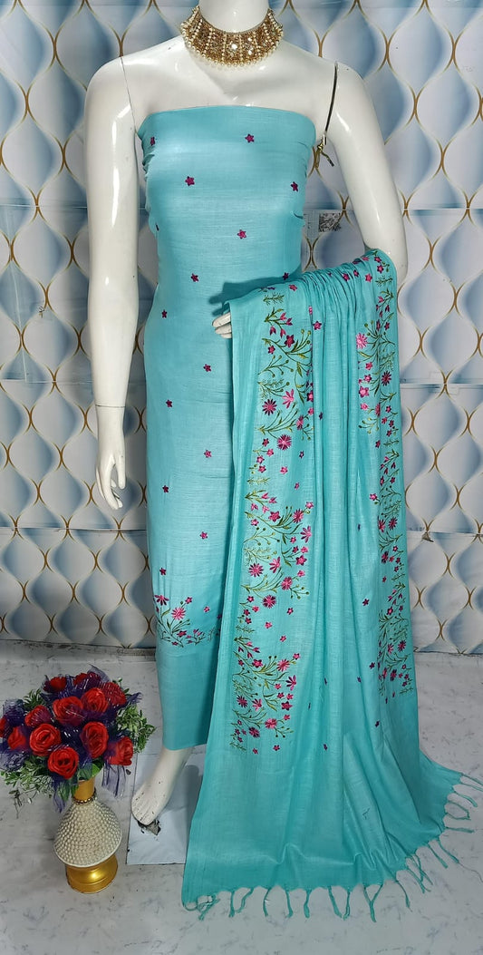Cotton slub Embroidery Work Unstitched Suit