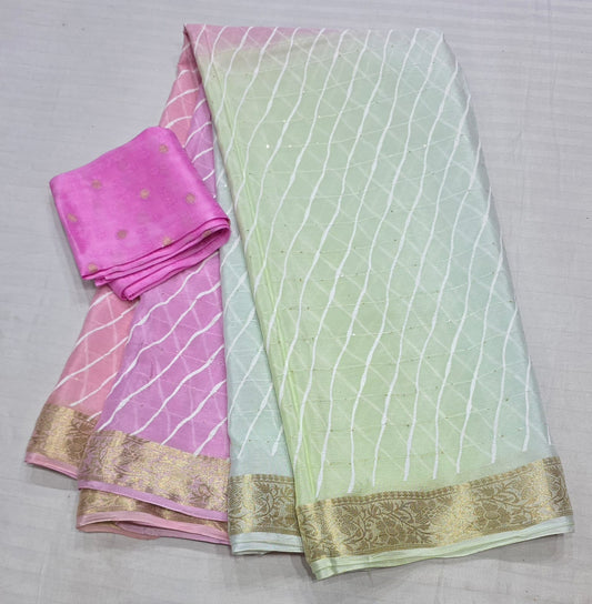 Pure Chinon Leheriya Printed Saree with Sequins work