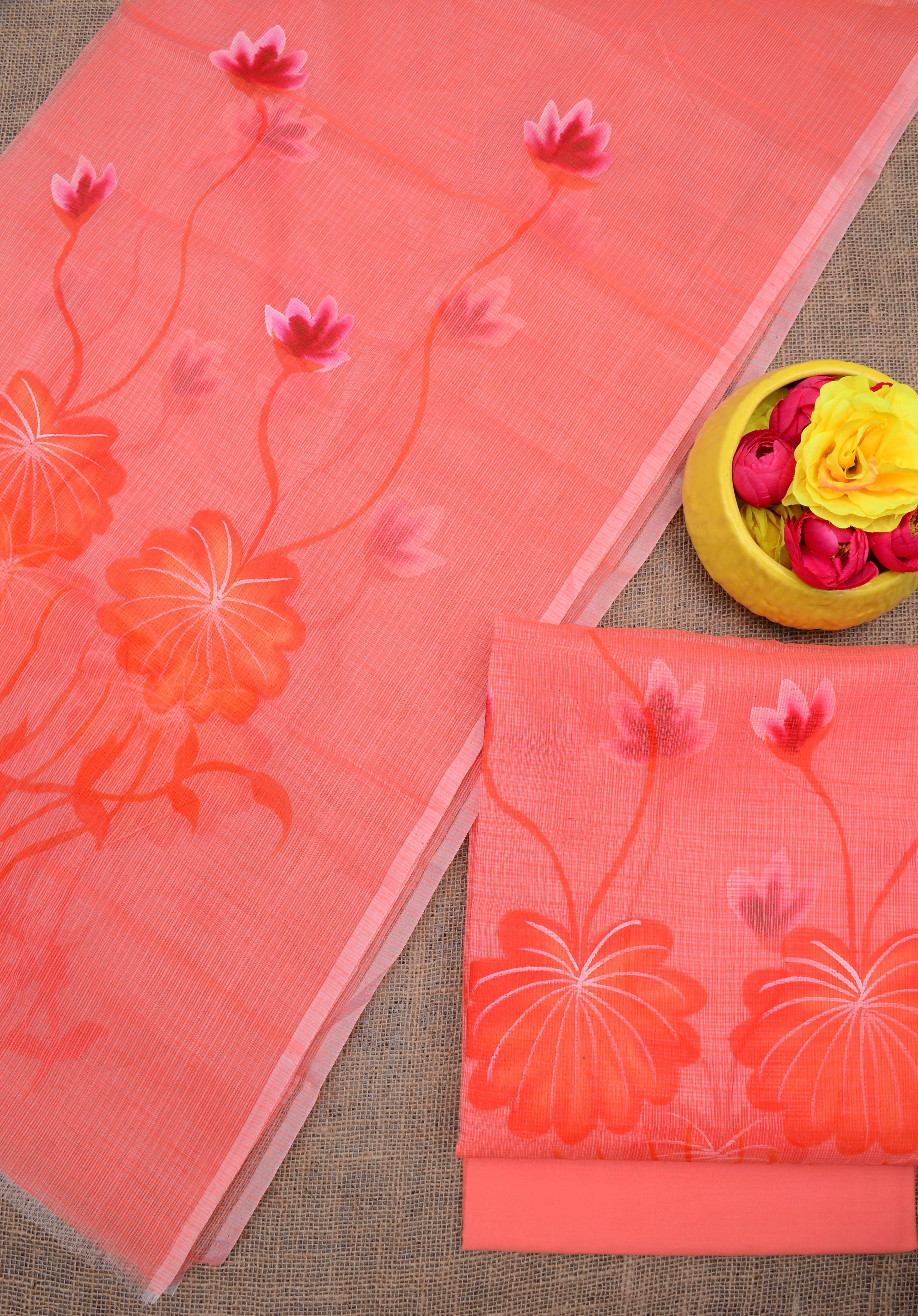 Beautiful kota cotton  hand brush print Unstitched suit
