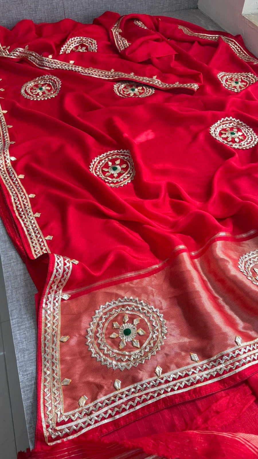 Pure Munga Silk Gotta Patti Work Saree With Blouse