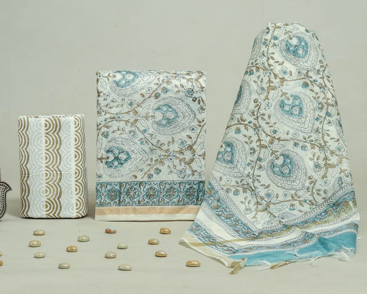 Hand Block Print Chanderi Silk Unstitched Suit