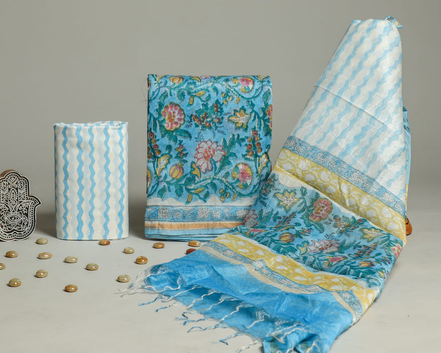 Hand Block Print Chanderi Silk Unstitched Suit