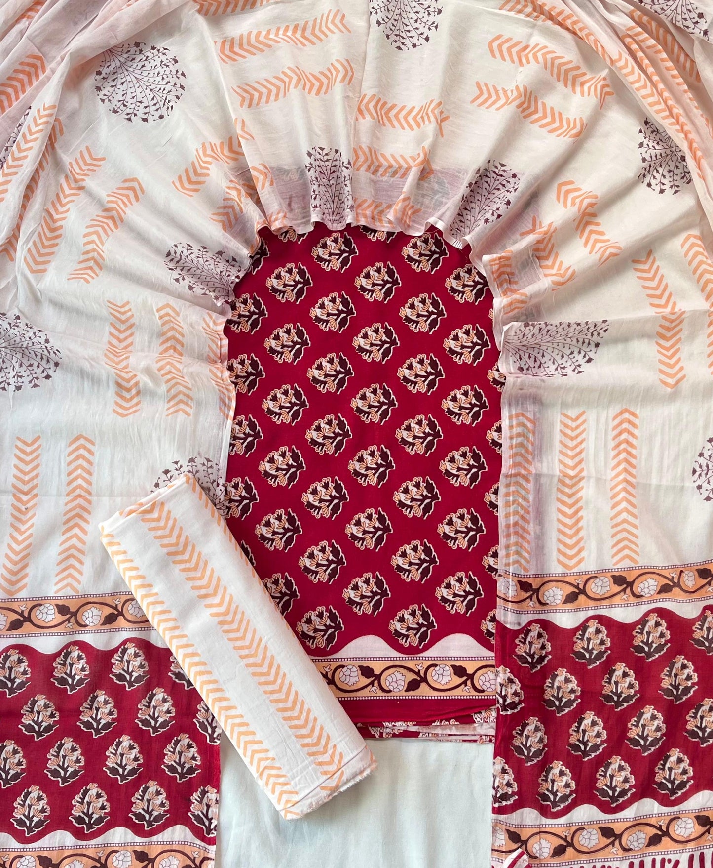 Exclusive new hand block printed cotton suits with cotton duptta