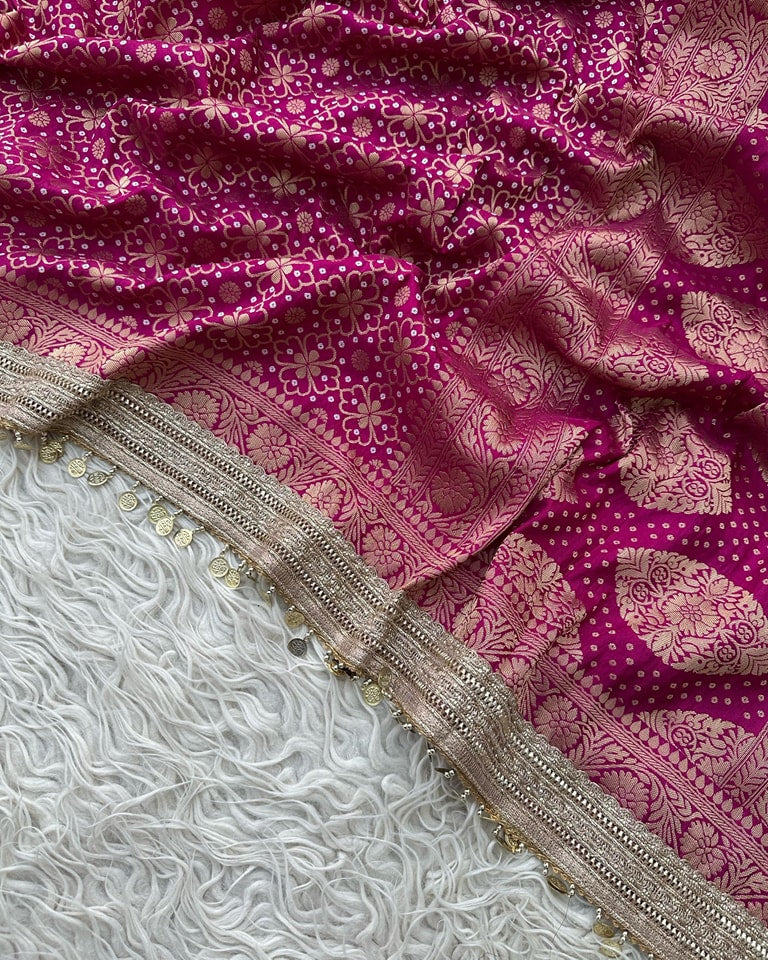 Banarasi Semi Katan Georgette Bandhani Soft Silk Saree
