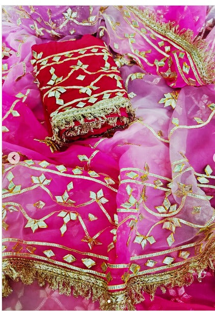 Pure Diamond Chiffon Gota Patti  Work Saree With Blouse