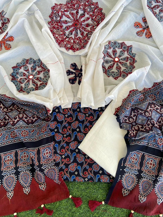 Ajrakh print cotton top With ajrakh mirror work  dupatta