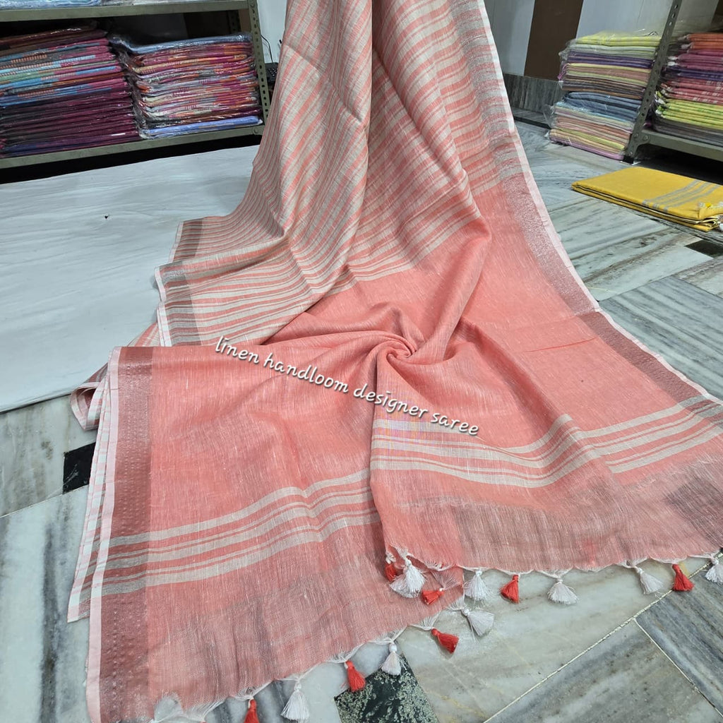 Pure Linen By Linen  Saree With  Blouse