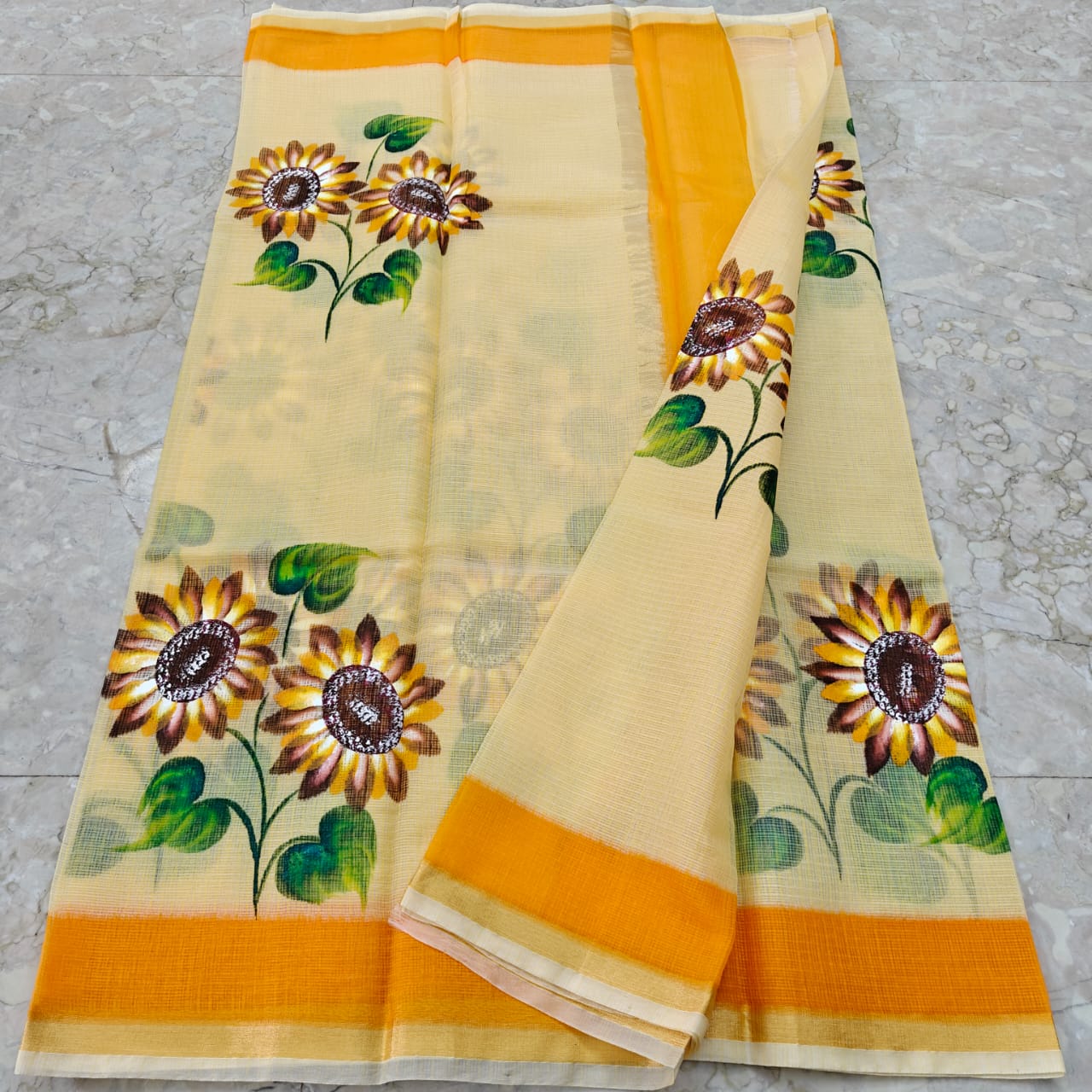 Beautiful kota cotton hand brush print work saree