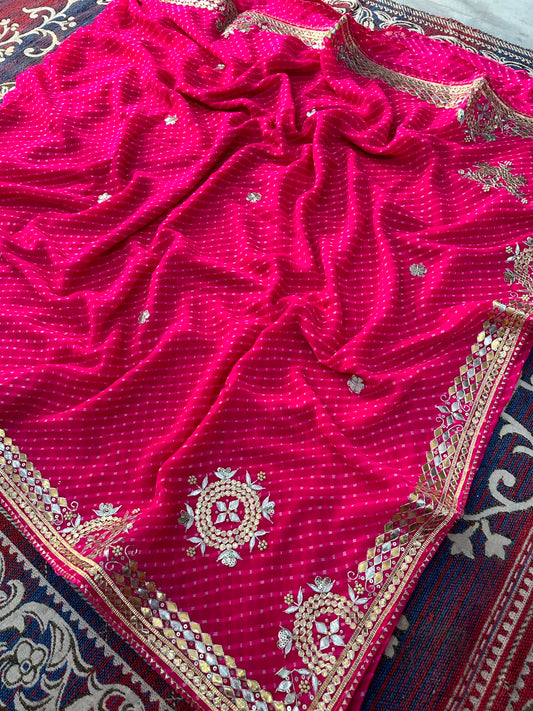 Pure 60 gram georgette hand gota patti work saree