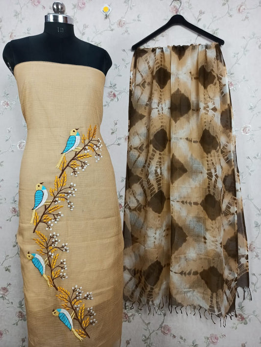 Kota-Doria Unstitched Suit with Embroidey Work