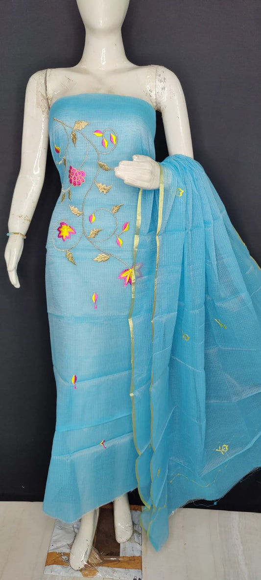 Kota Doria Embroidery work Unstitched Suit