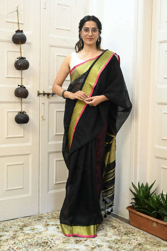 Linen By Linen Saree With Blouse