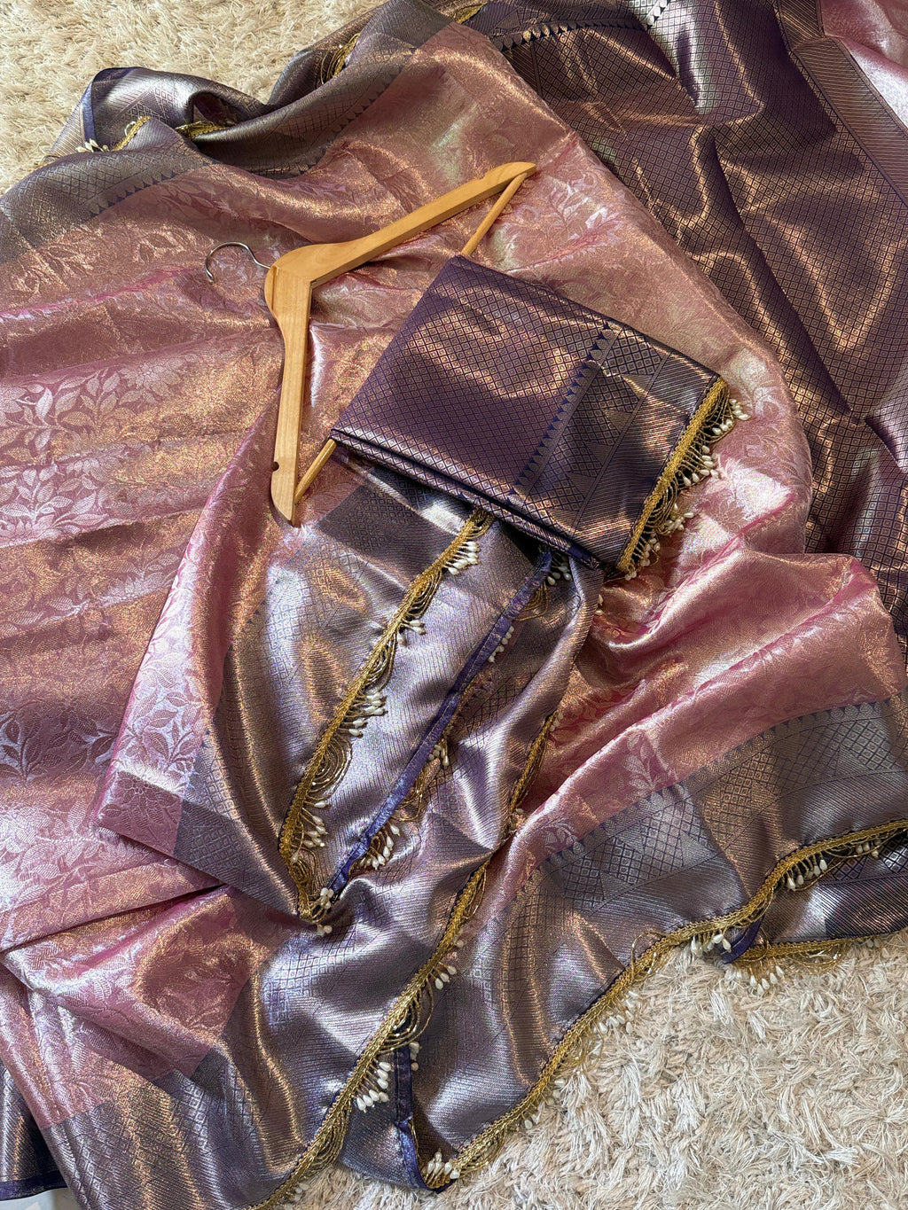 Banarasi Kanjivaram  katan Tissue Silk Saree With Beautiful lace border