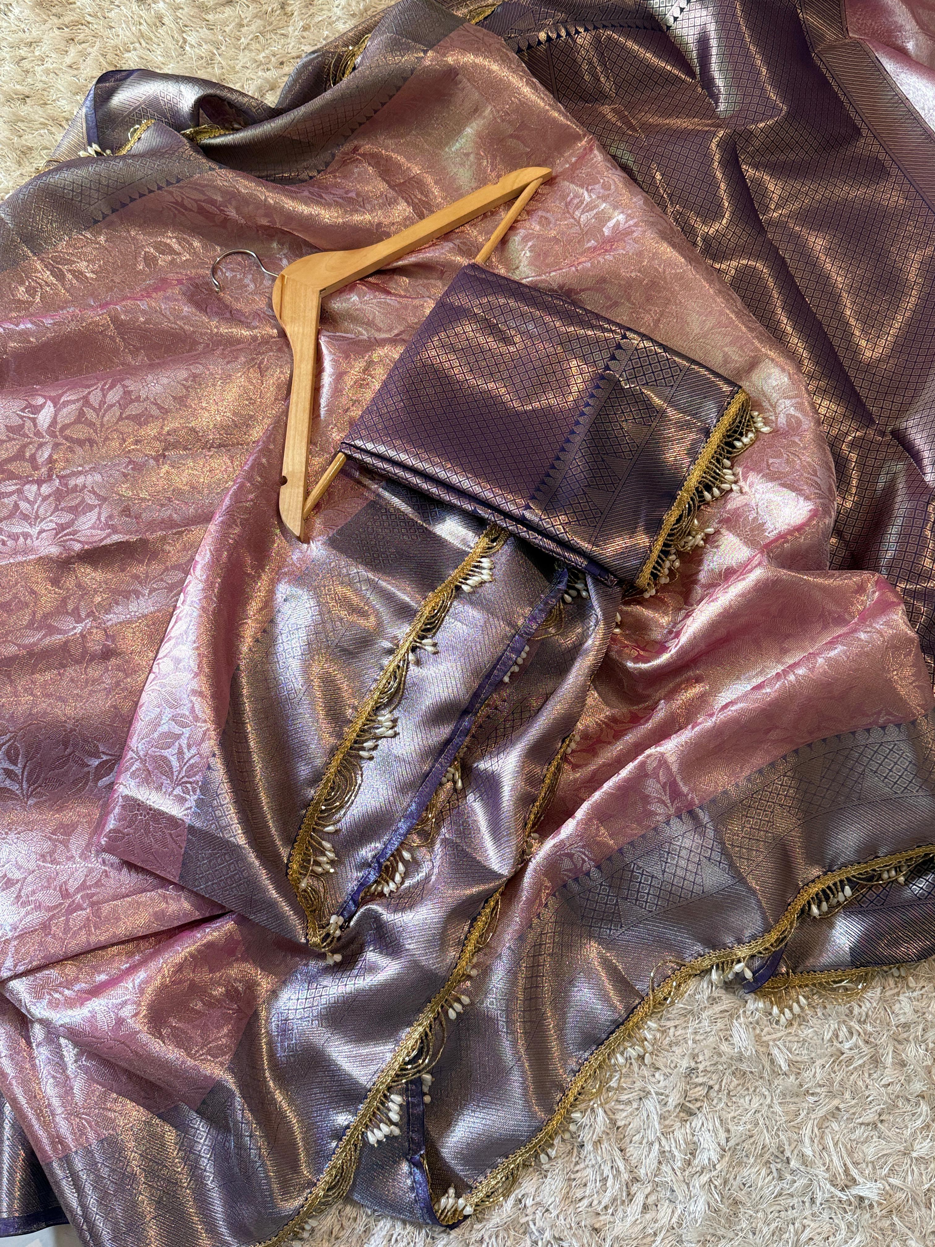 Banarasi Kanjivaram  katan Tissue Silk Saree With Beautiful lace border