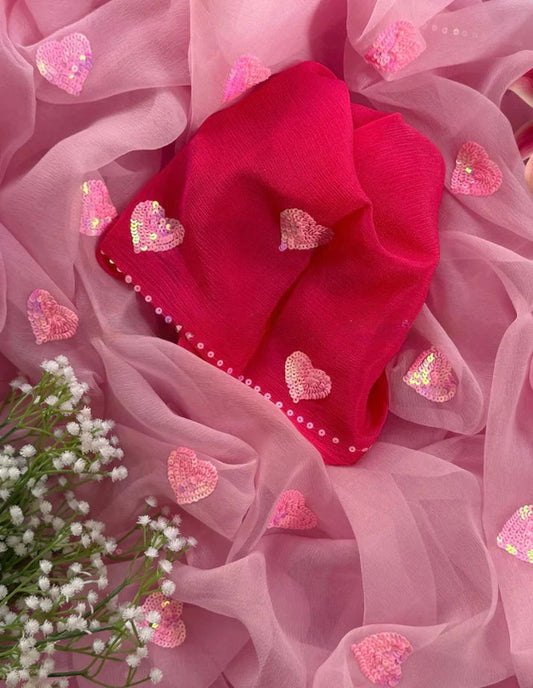 Baby pink Diamond Chiffon Saree With  Blouse