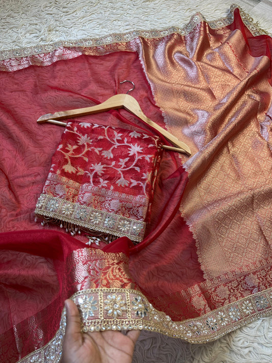 Banarasi Tissue Soft Silk  Saree With  Blouse