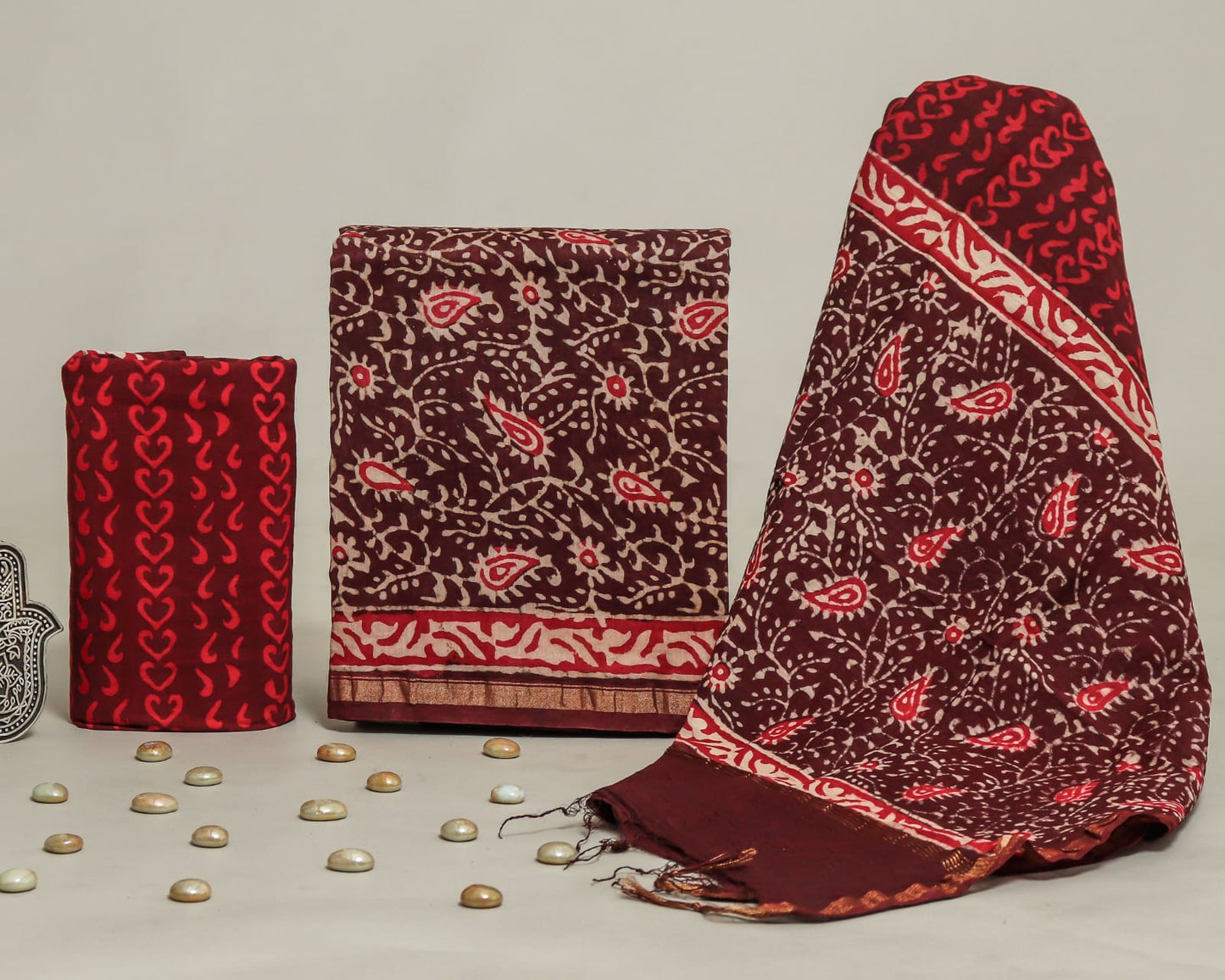 Hand Block Print Chanderi Silk Unstitched Suit