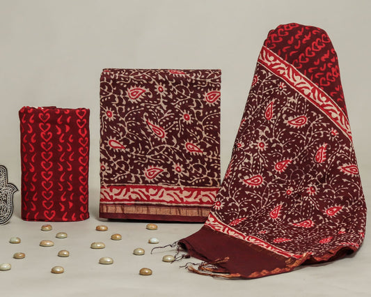 Hand Block Print Chanderi Silk Unstitched Suit