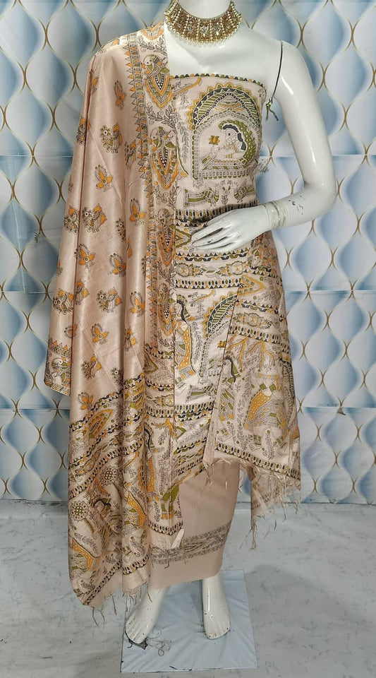 BHAGALPURI   KATAN MADHUBANI PRINT UNSTITCHED SUIT
