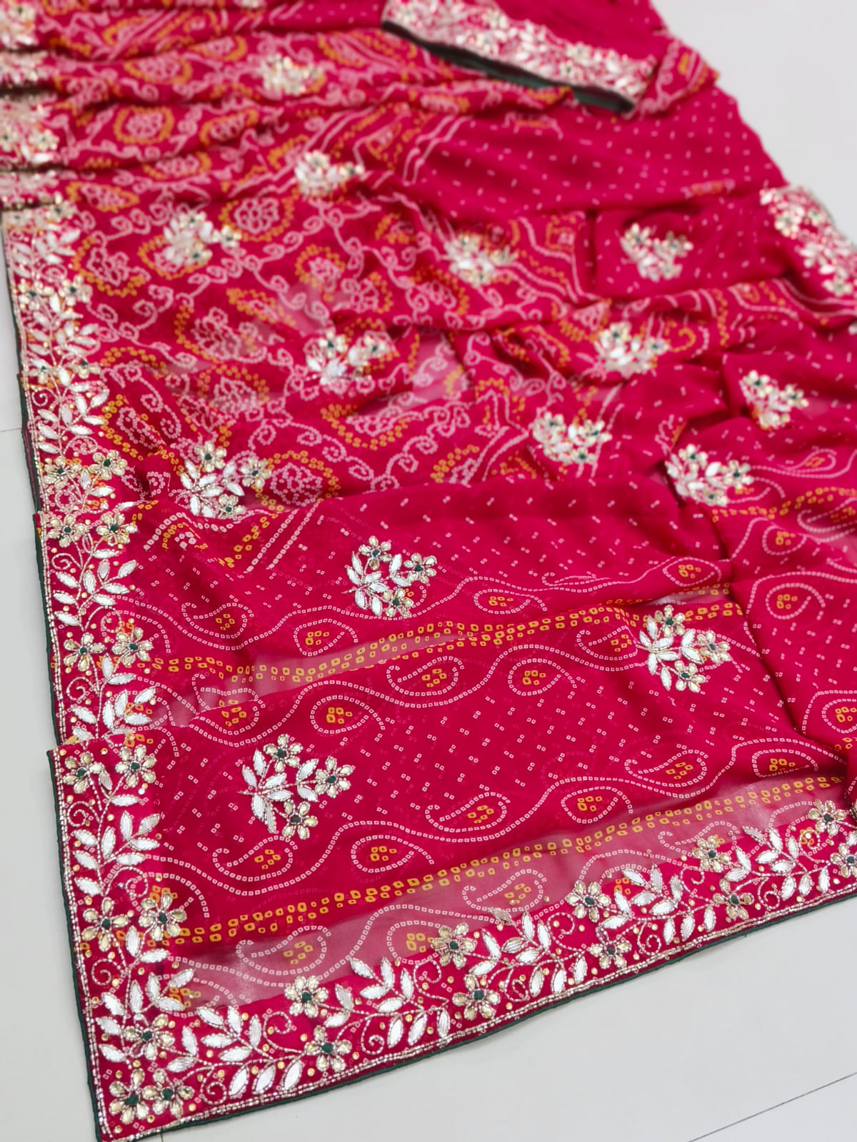 Pure georgette Bandhej gota patti saree