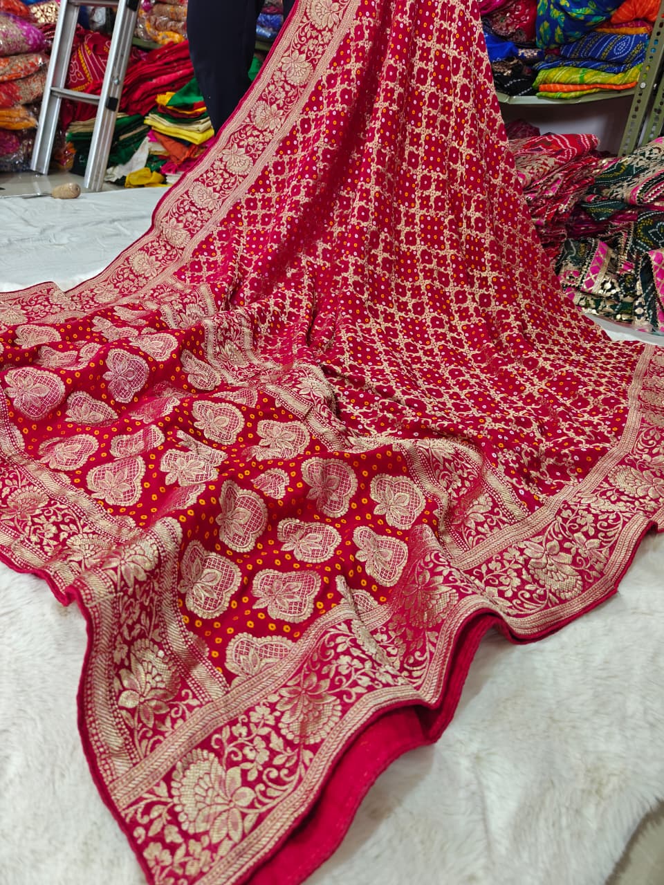 Pure khaddi Georgette Dupatta With Bandhani Zari