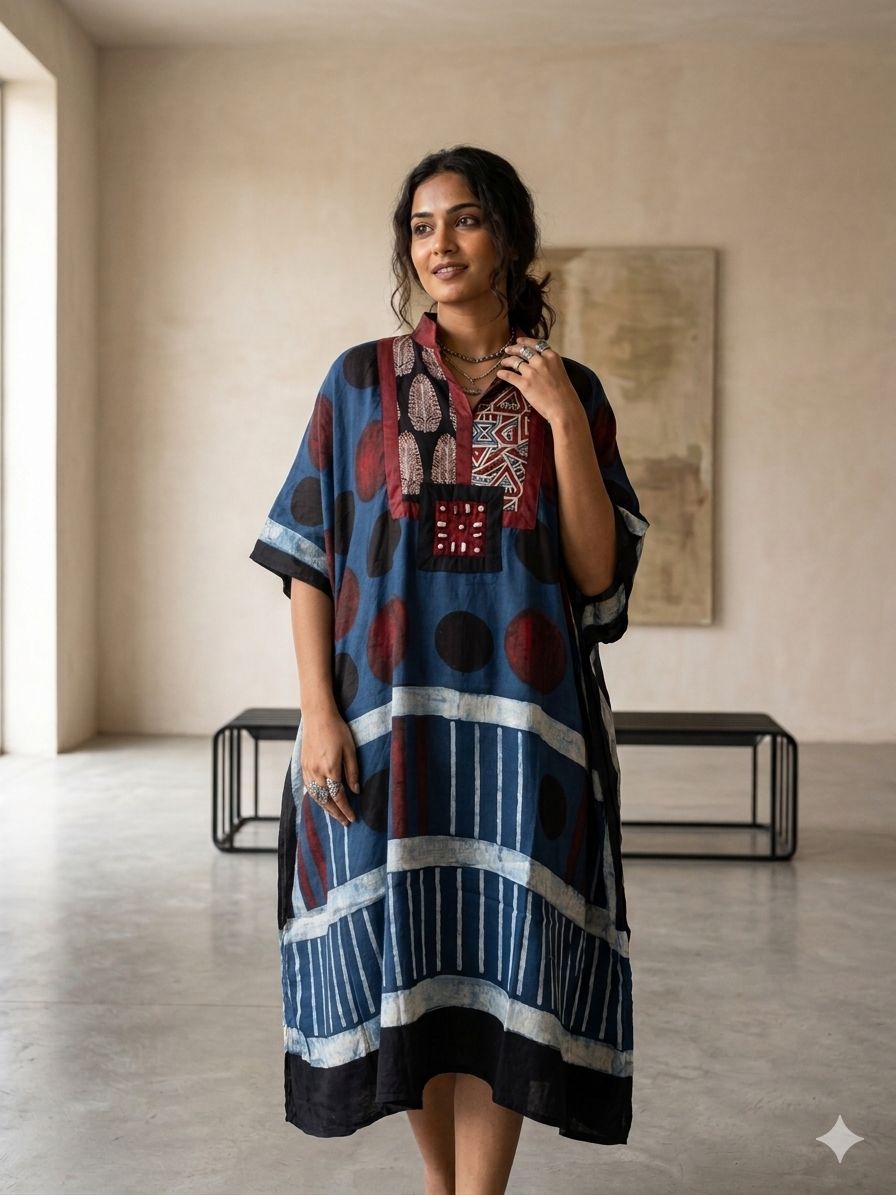 Pure Modal Silk Handblock Printed Kaftans Stitched suit