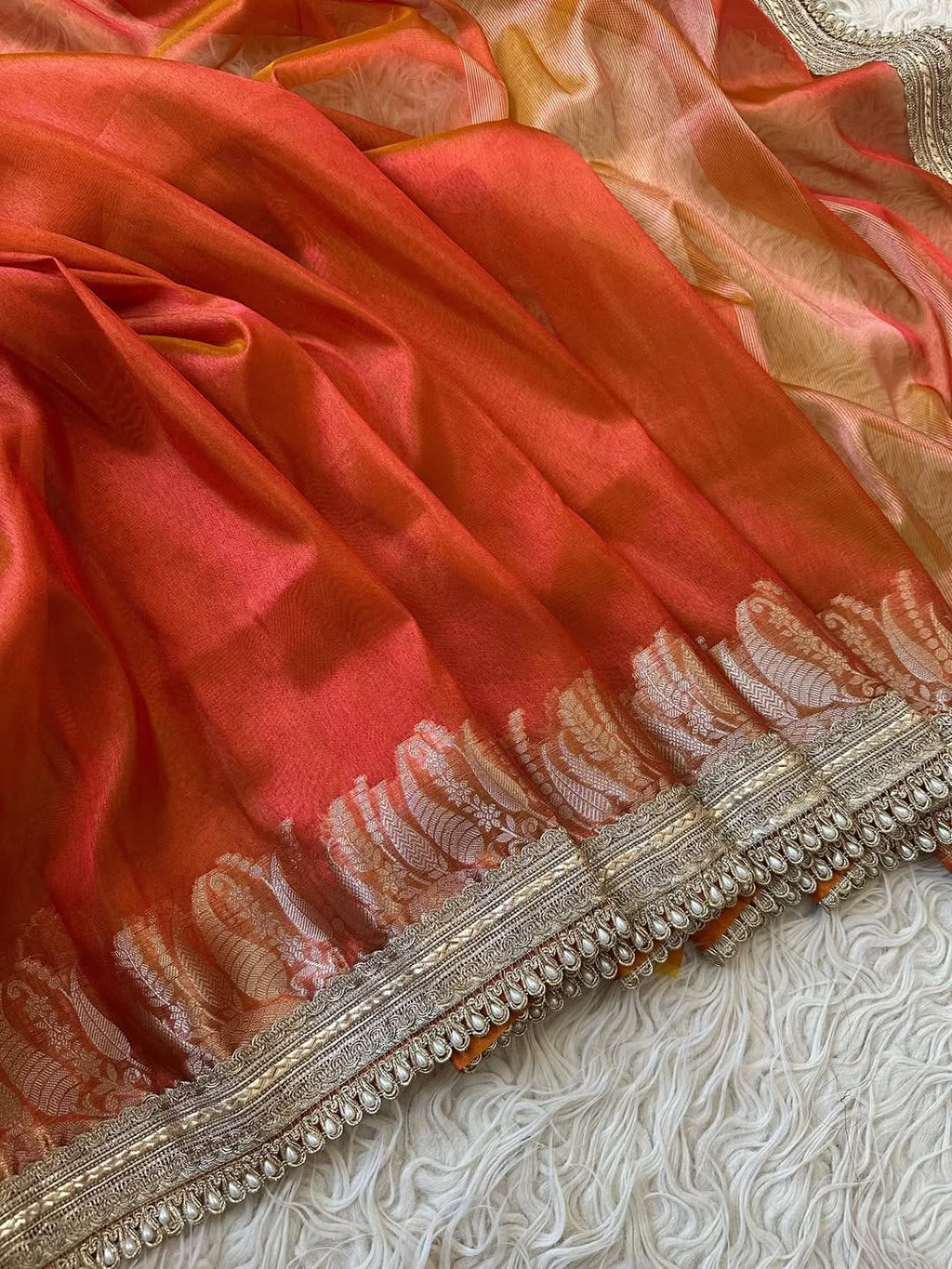 Banarasi Tissue Mirchi Border Soft Saree