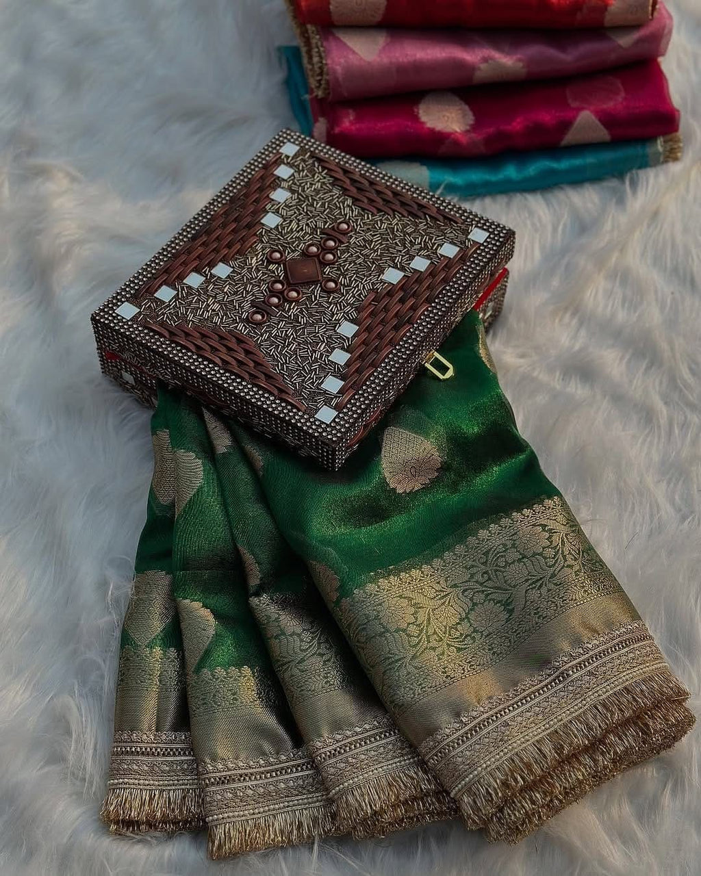 Banarasi Tissue Silk Saree with Lace Work border  Full body Zari Booti Weaving