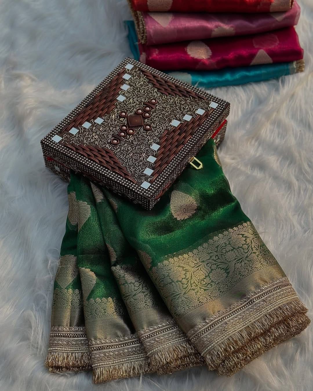 Banarasi Tissue Silk Saree with Lace Work border  Full body Zari Booti Weaving