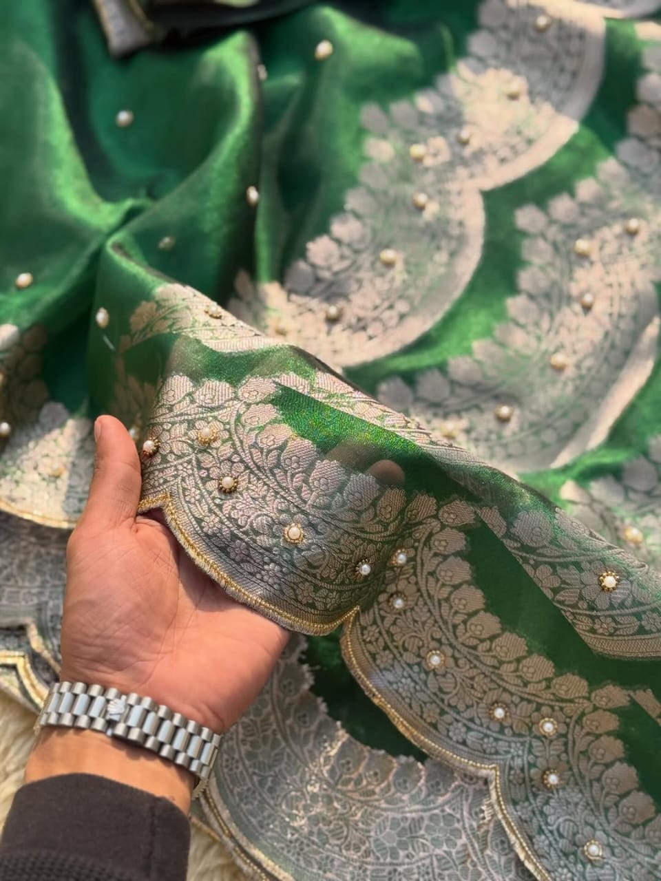 Banarasi Tissue Silk Saree With lace work border