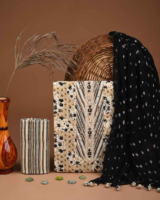 Designer gota patti hand work cotton  unstitched suit with chiffon   dupatta