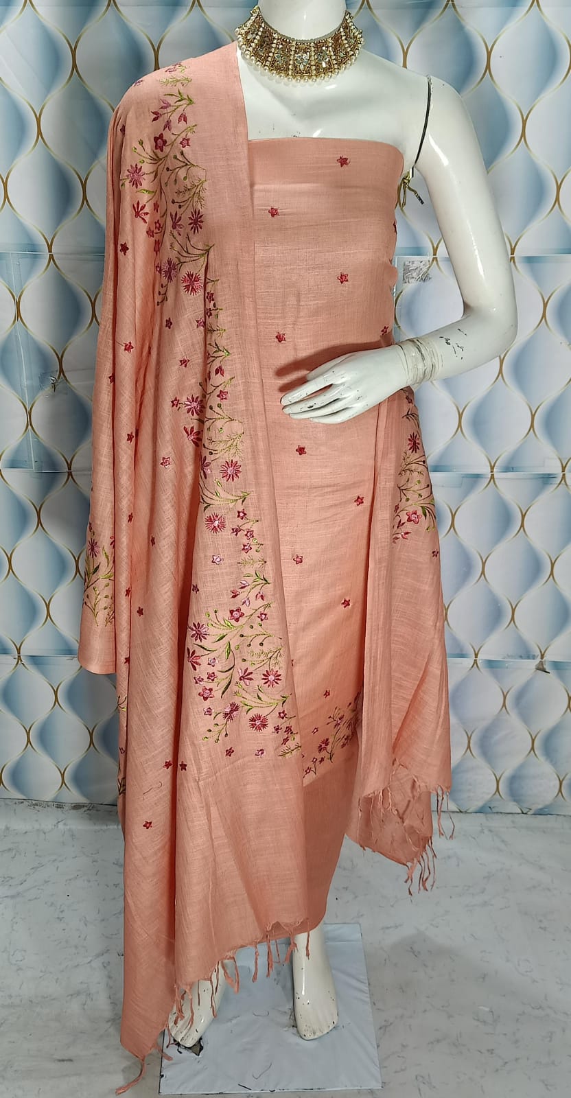 Cotton slub Embroidery Work Unstitched Suit