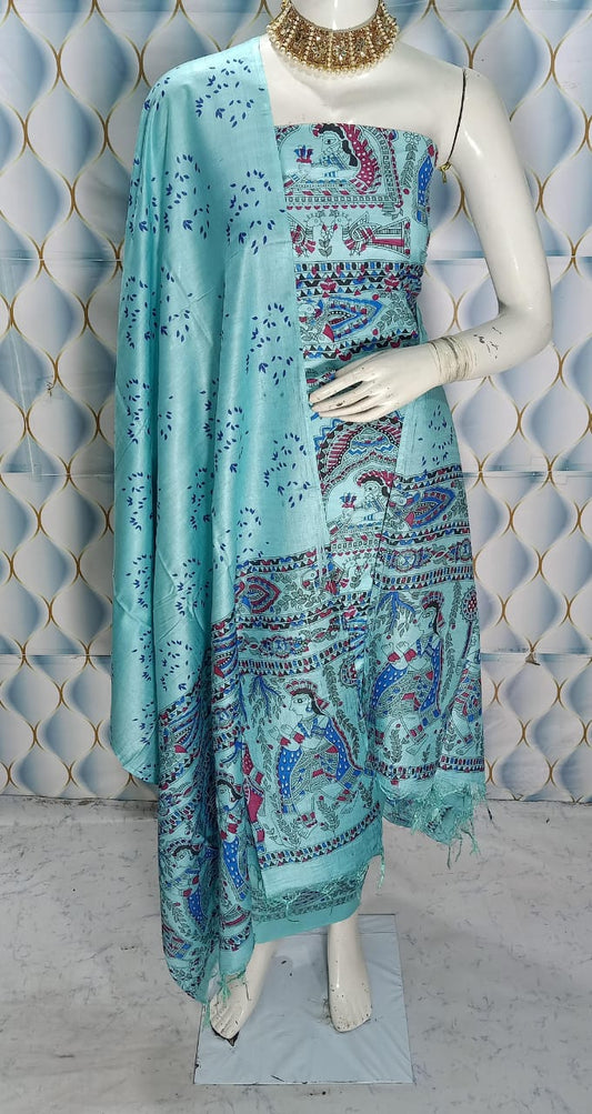 BHAGALPURI   KATAN MADHUBANI PRINT UNSTITCHED SUIT