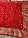 Designer Banarasi Handloom Semi Khaddi Georgette silk Saree with allover Zari