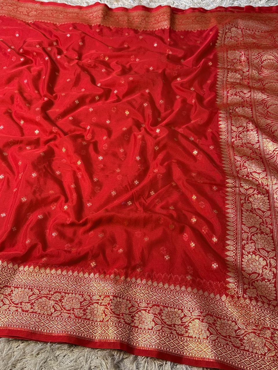 Designer Banarasi Handloom Semi Khaddi Georgette silk Saree with allover Zari