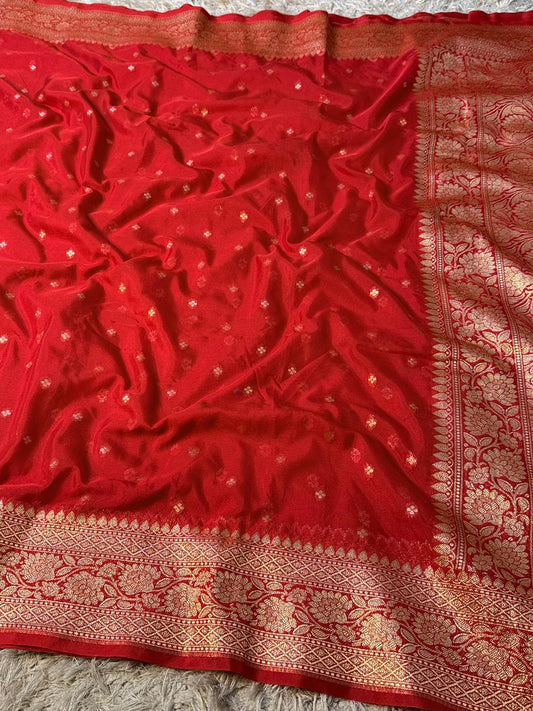 Designer Banarasi Handloom Semi Khaddi Georgette silk Saree with allover Zari